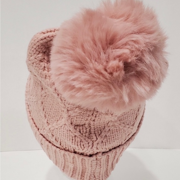Inc Cable Knit Cap w/ Pink Pom Pom & Pearl Accents - Picture 4 of 6